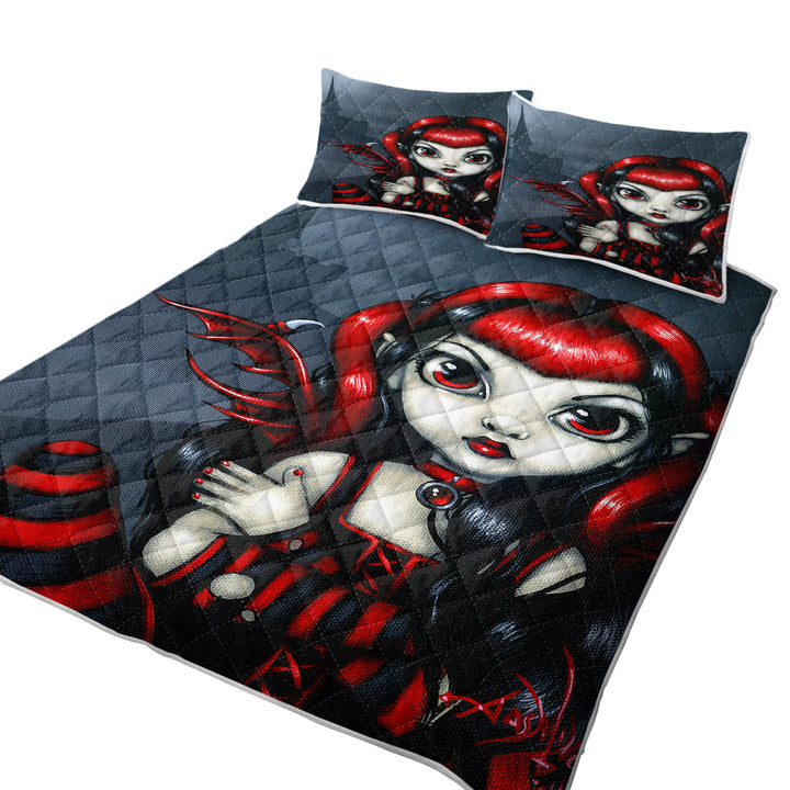 Gothling Cute Red Black Goth Fairy and Castle Quilt