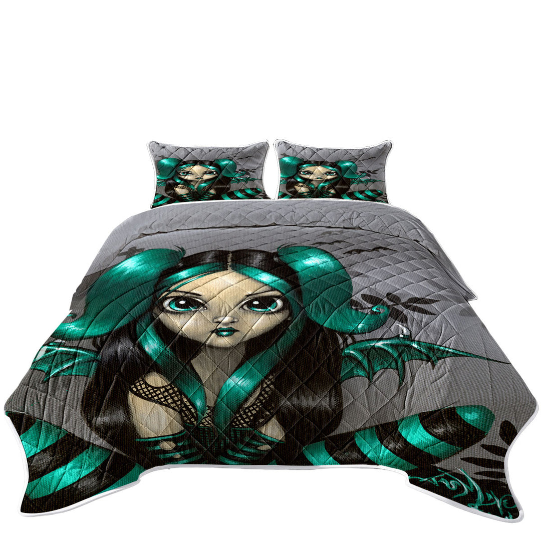 Gothling Green Haired Goth Fairy Cemetery and Bats Quilt shop near me