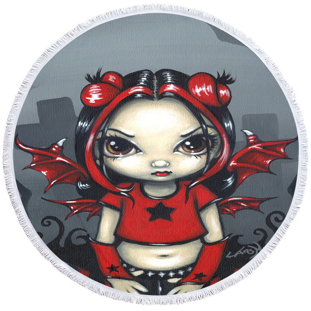 Gothling Punk Red Black Goth Fairy in a Cemetery Microfibre Beach Towels