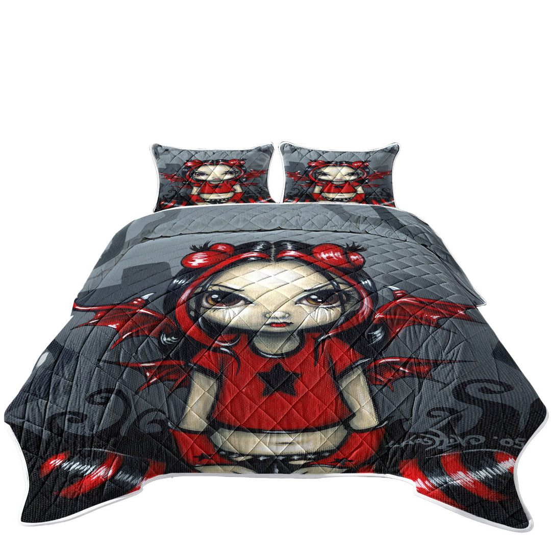 Gothling Punk Red Black Goth Fairy in a Cemetery Quilts