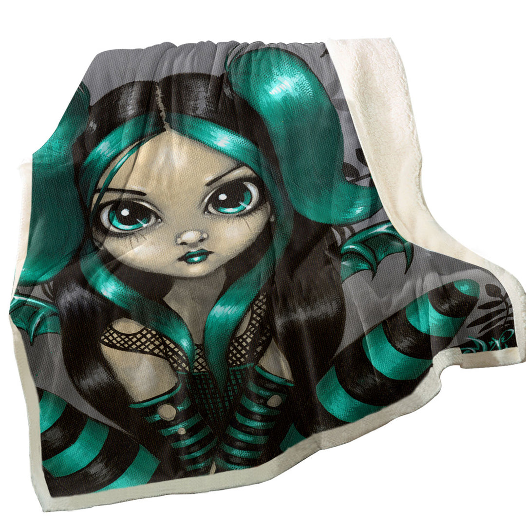 Gothling Unique Throws Green Haired Goth Fairy Cemetery and Bats