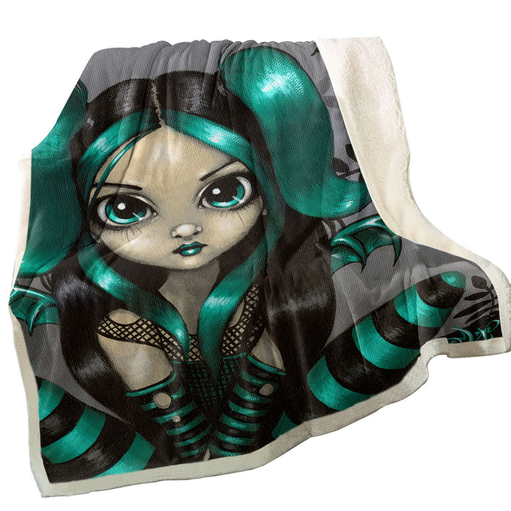 Gothling Unique Throws Green Haired Goth Fairy Cemetery and Bats