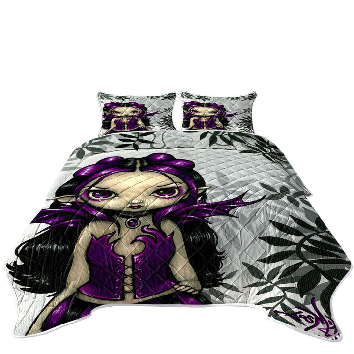 Gothling Violet Goth Elf Fairy Girl and Plants Quilt