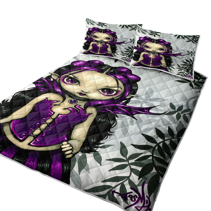Gothling Violet Goth Elf Fairy Girl and Plants Quilts