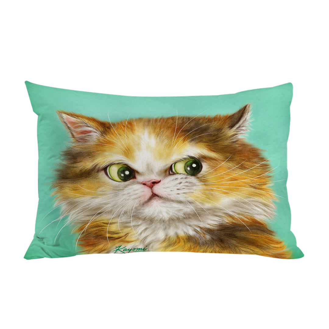 Green Background Painted Furry Ginger Cat King Pillow Cases