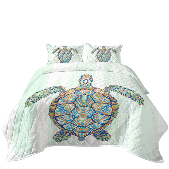 Green Blue Artistic Turtle Quilt