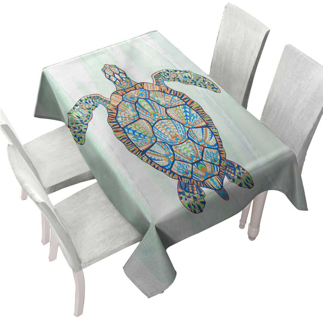 Green Blue Artistic Turtle Tablecloths