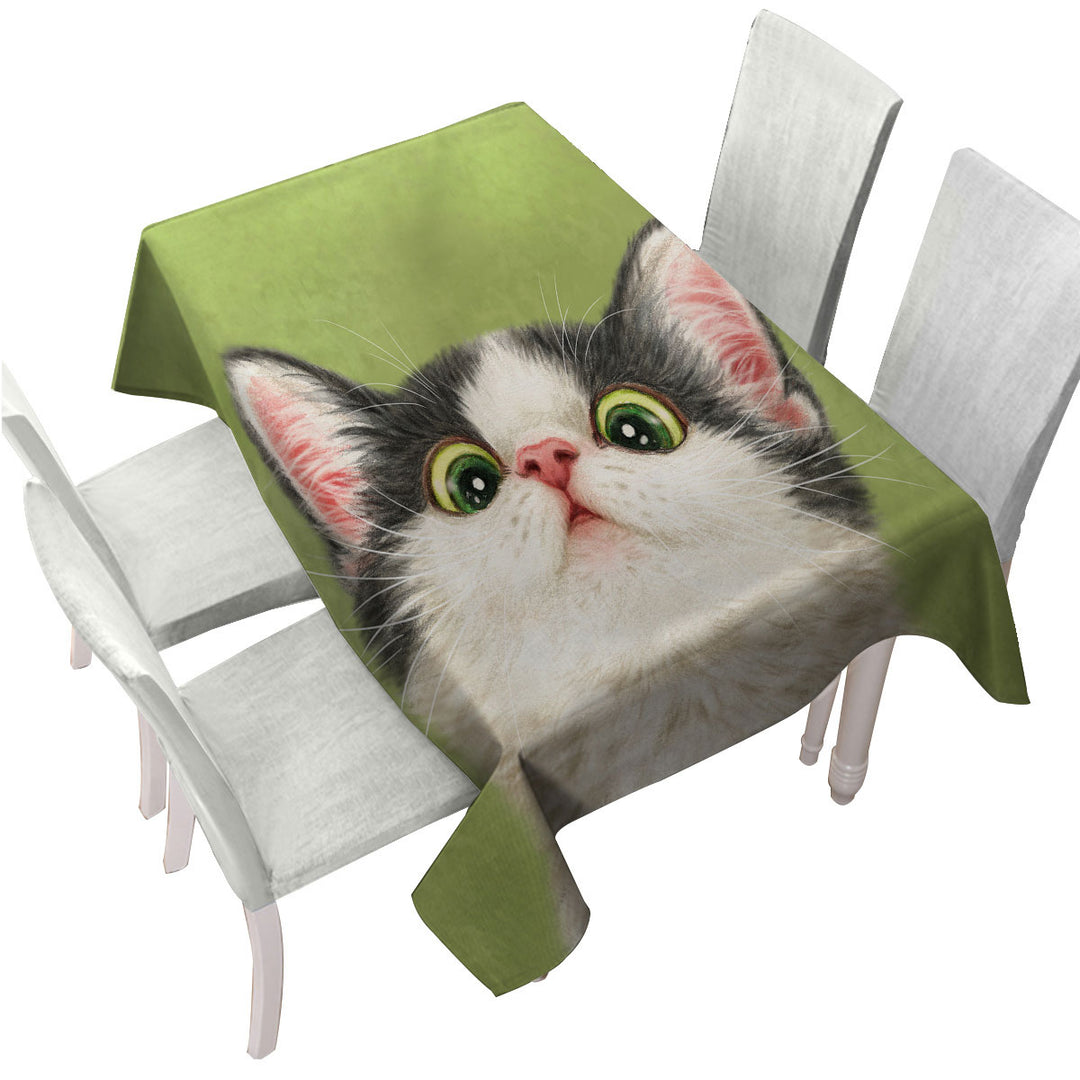 Green Eyes Grey White Kitten Cat Custom table Covers