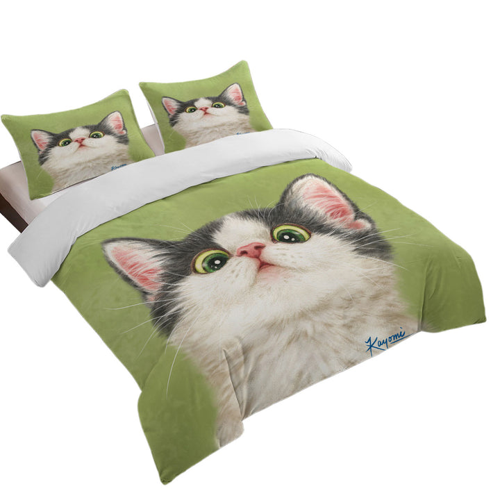 Green Eyes Grey White Kitten Cat Duvet Cover