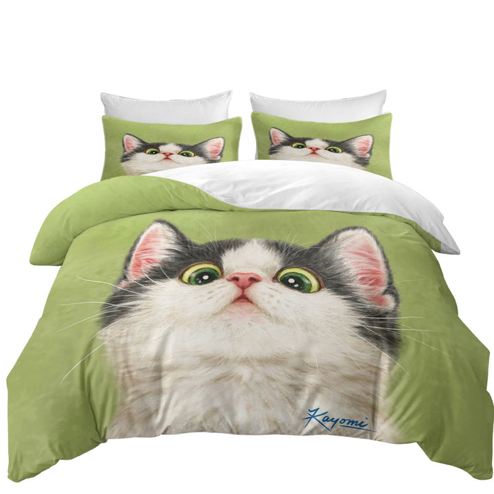 Green Eyes Grey White Kitten Cat Duvet Covers