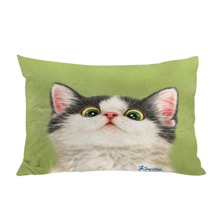 Green Eyes Grey White Kitten Cat Pillow Cases