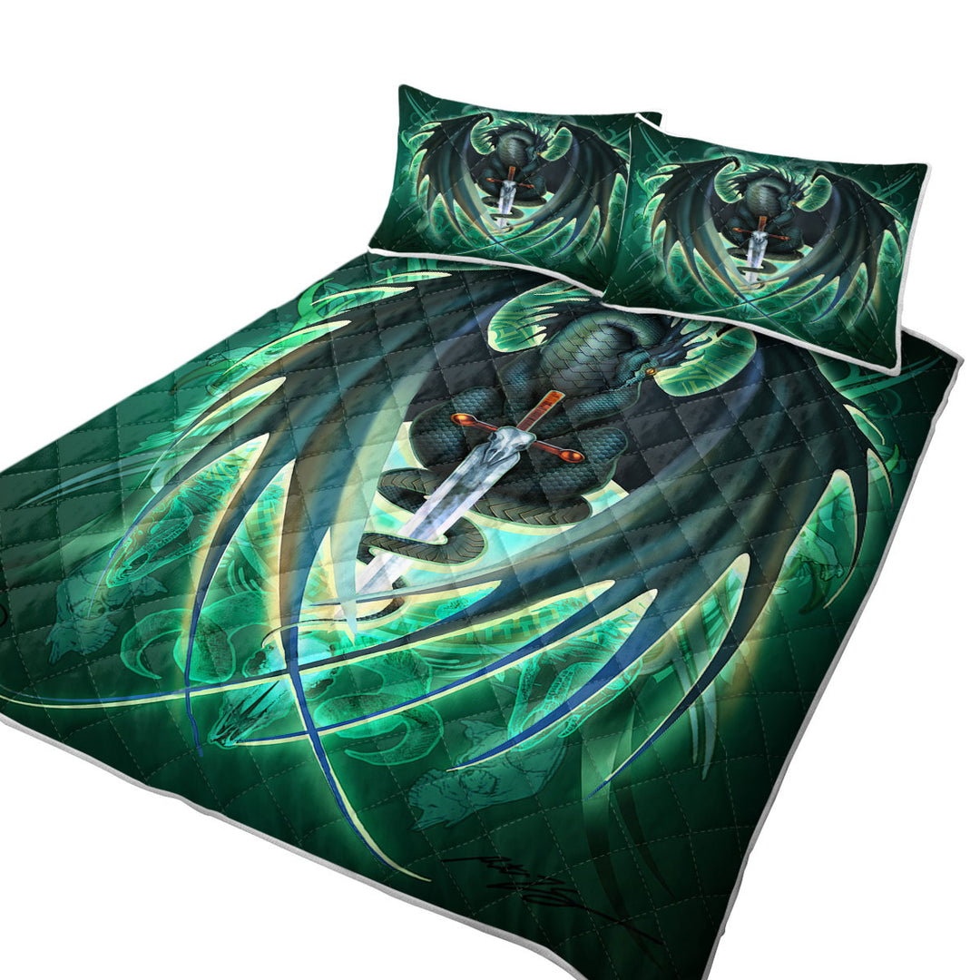 Green Fantasy Weapon Dragon Sword Skull Blade Coverlet