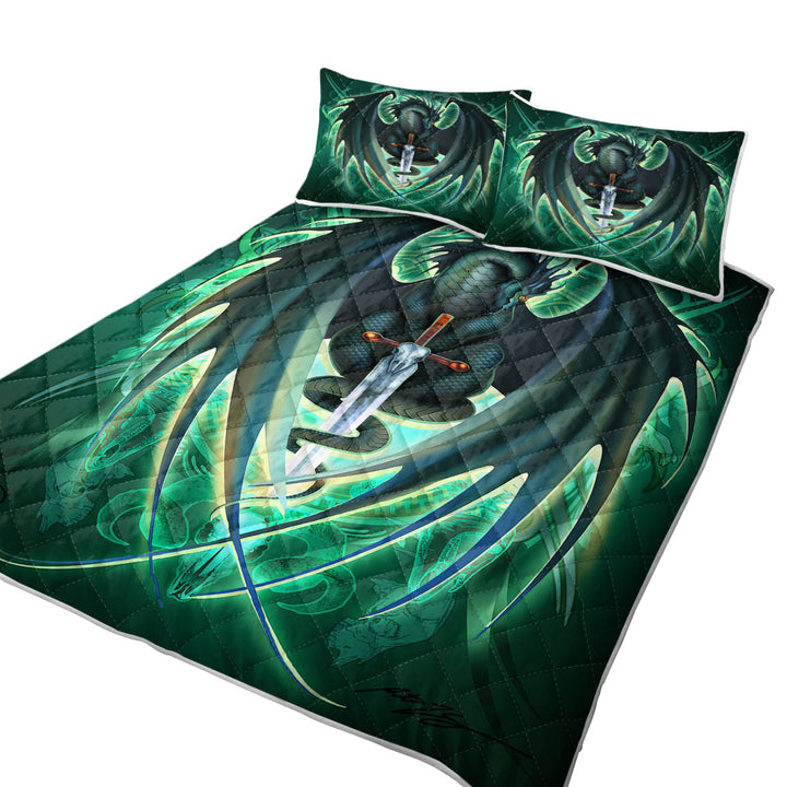 Green Fantasy Weapon Dragon Sword Skull Blade Coverlet