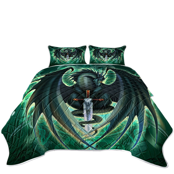 Green Fantasy Weapon Dragon Sword Skull Blade Coverlets