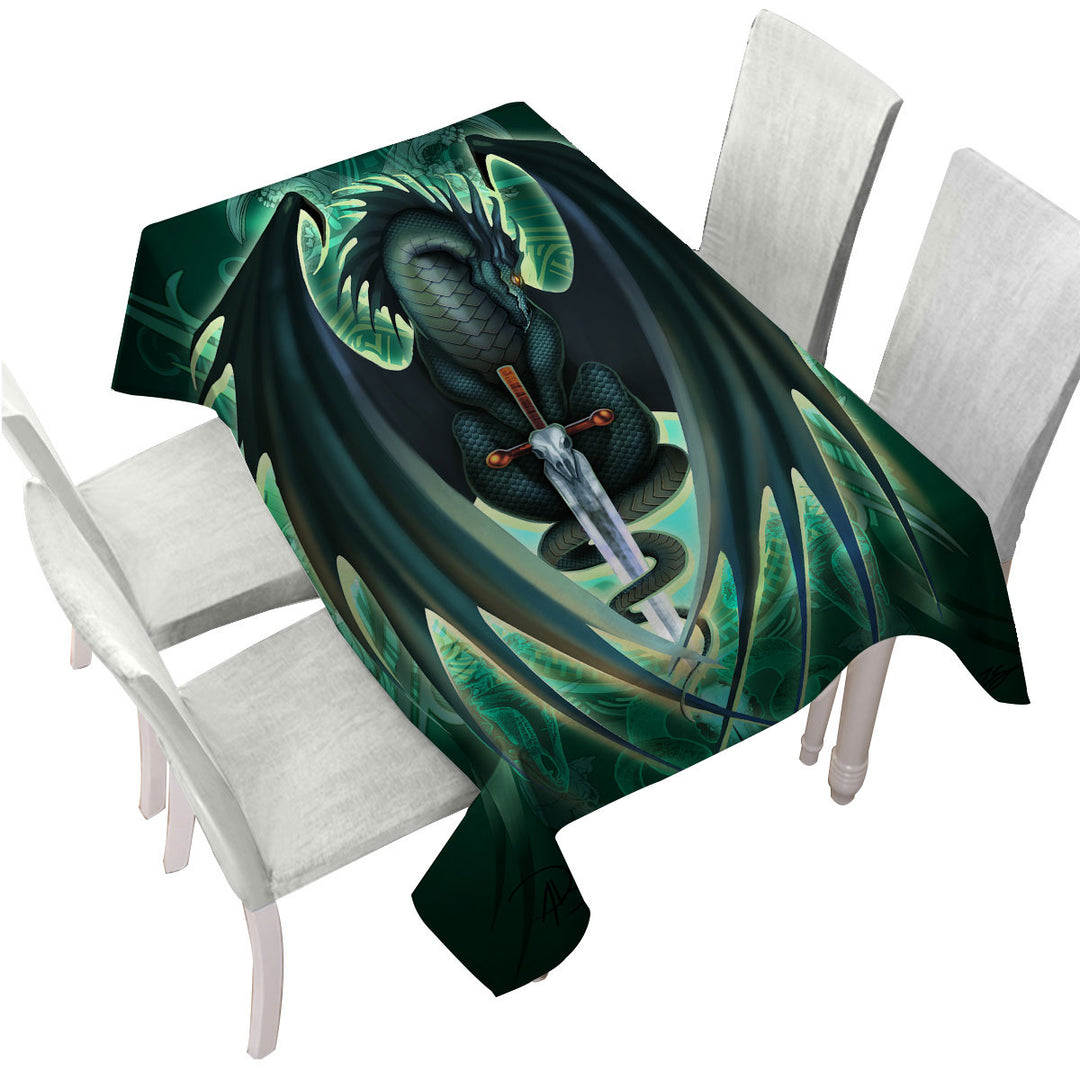 Green Fantasy Weapon Dragon Sword Skull Blade Tablecloths