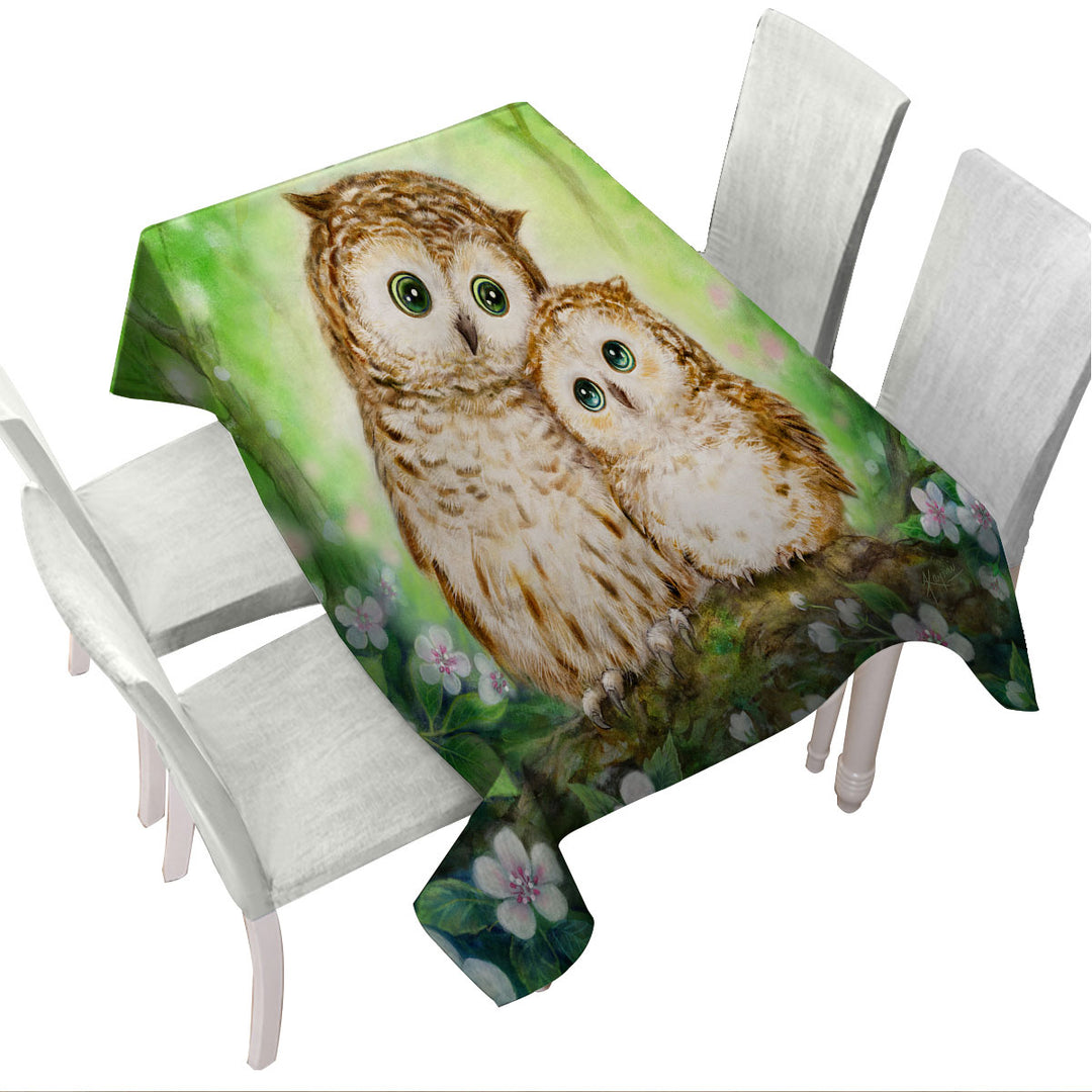 Green Forest and Flowers Owls Cuddle Custom tablecloths