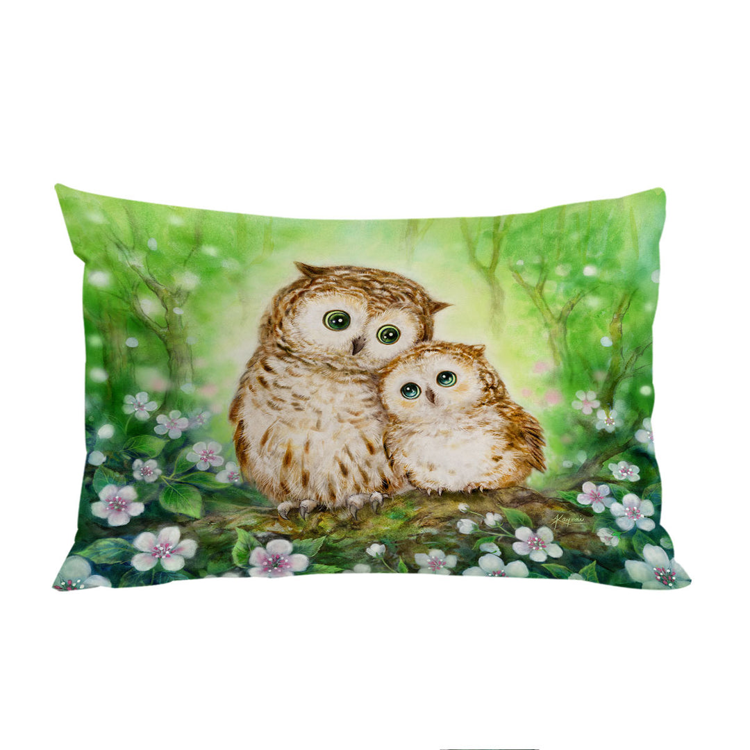 Green Forest and Flowers Owls Cuddle Pillow Cases