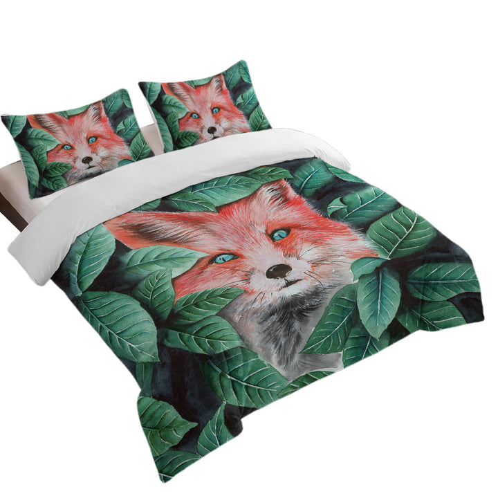 Green Leaves and Cute Hidden Fox Quilt Cover Sets
