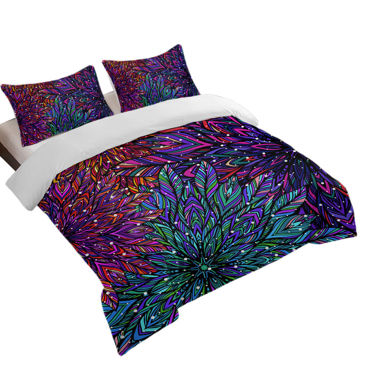 Green Purple Artistic Feathers Design Oversized King Duvet Cover