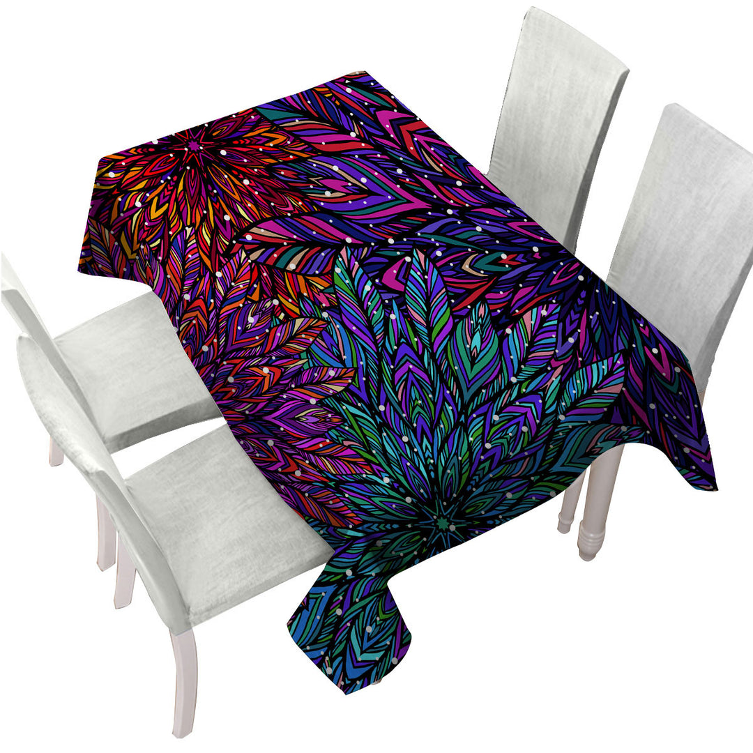 Green Purple Artistic Feathers Design Tablecloth