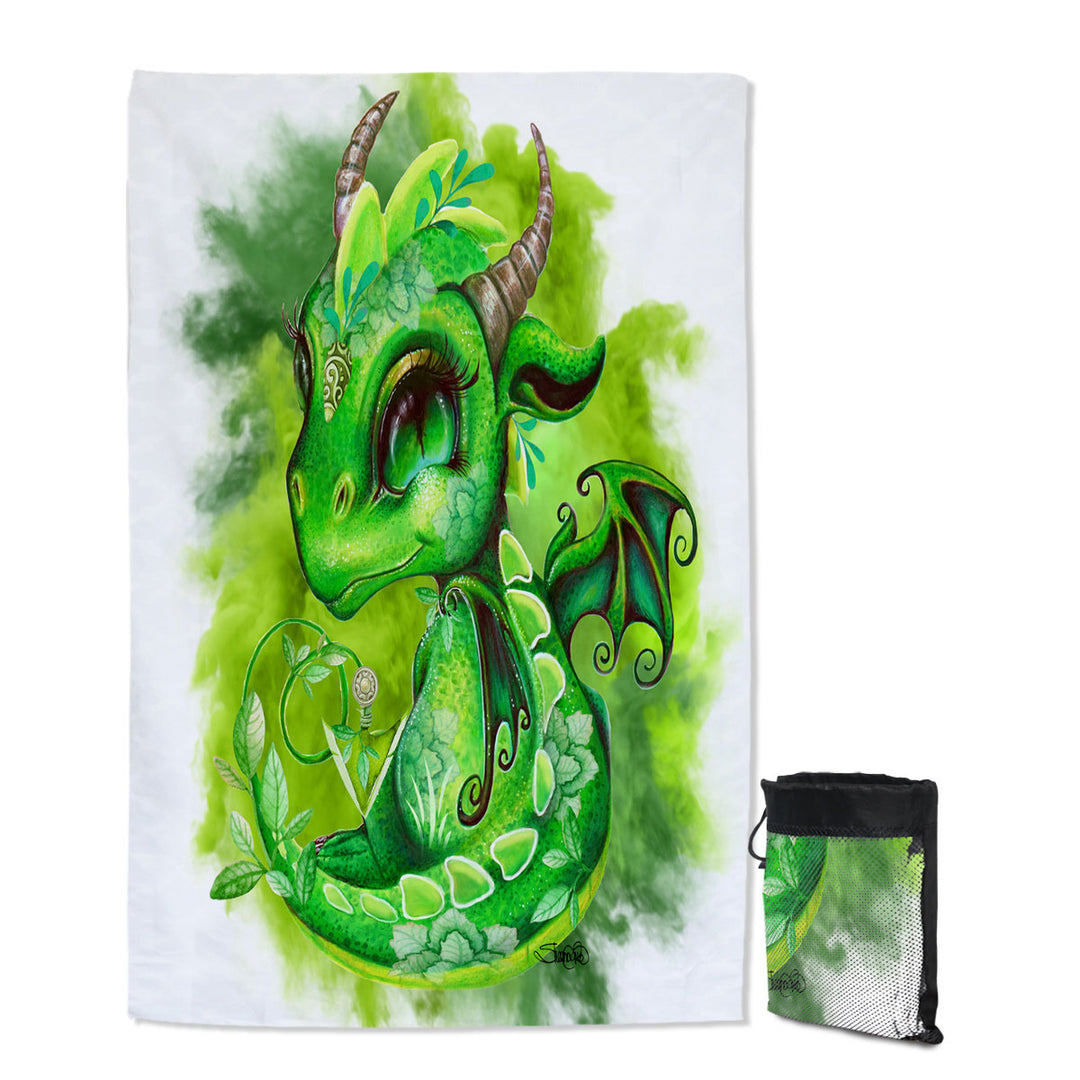 Green Quick Dry Beach Towel Leaves Earth Lil Dragon