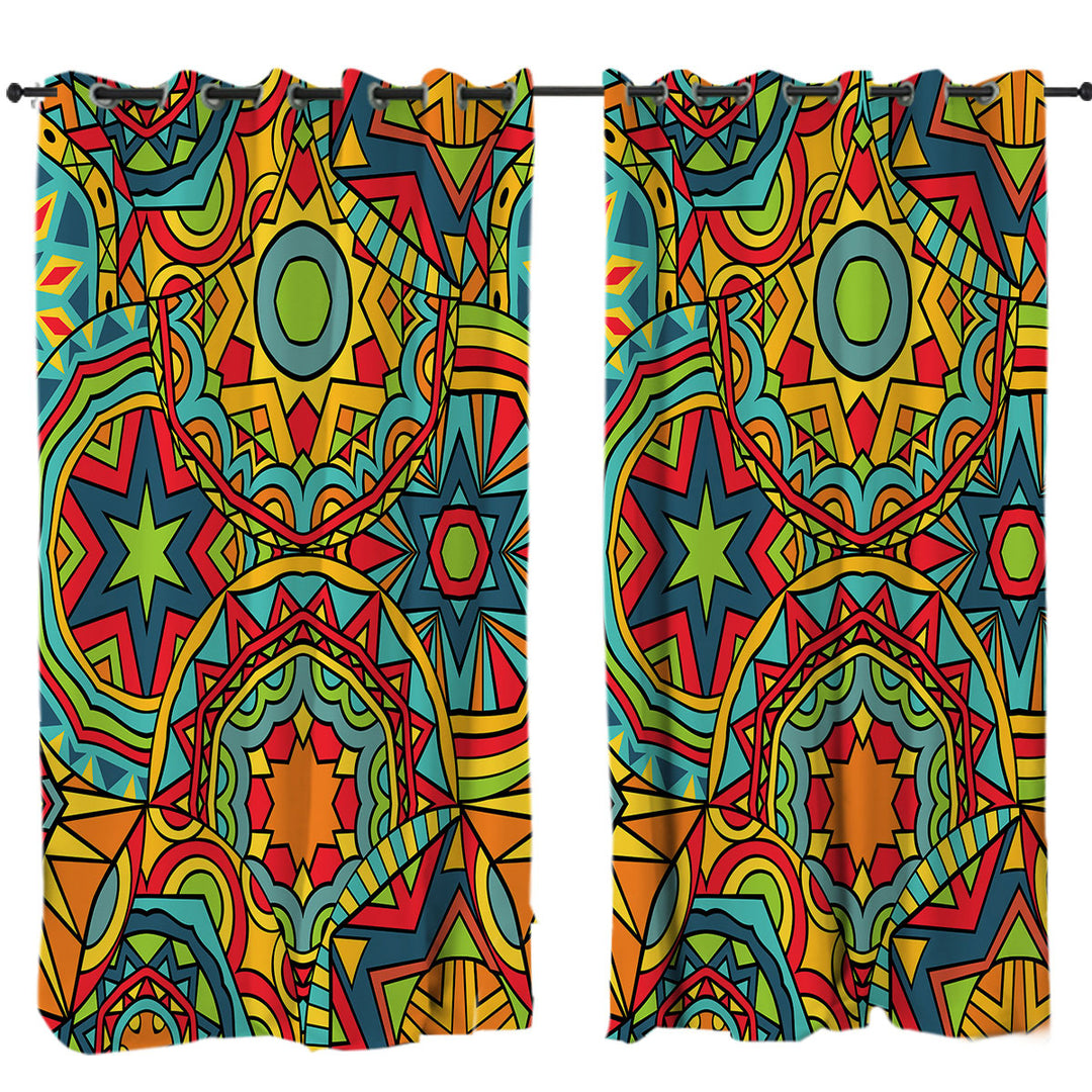 Green Red Blue Messy Abstract Drapes for Living Room