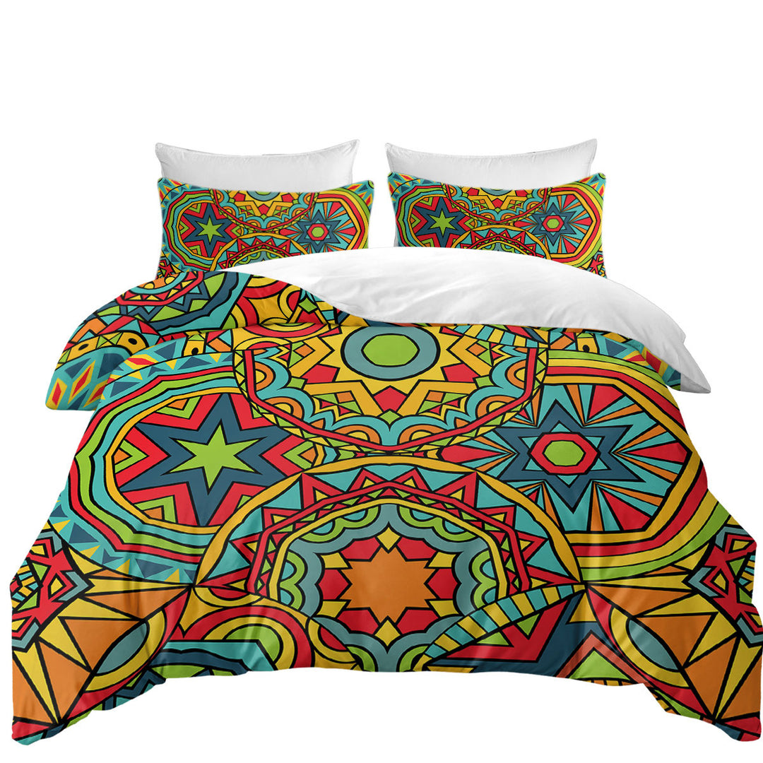 Green Red Blue Messy Abstract King Quilt Cover