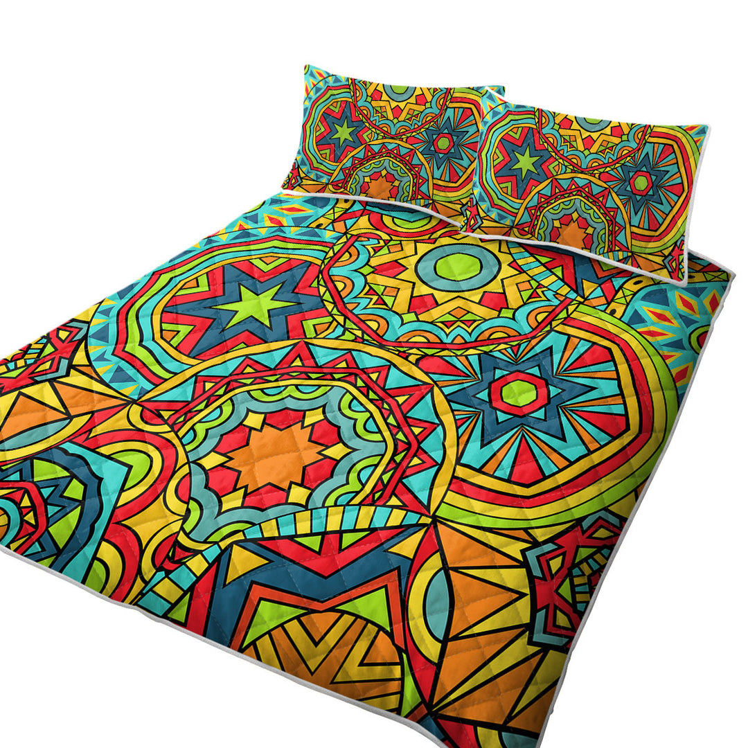 Green Red Blue Messy Abstract King Size Bedspreads