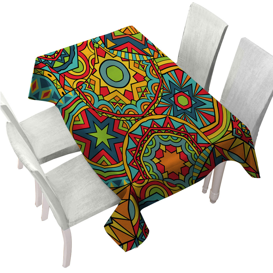 Green Red Blue Messy Abstract Tablecloth