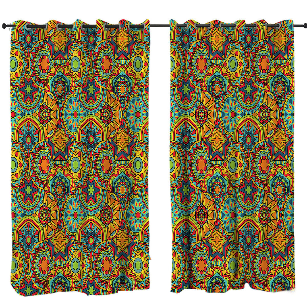 Green Red Blue Messy Mandalas Curtains