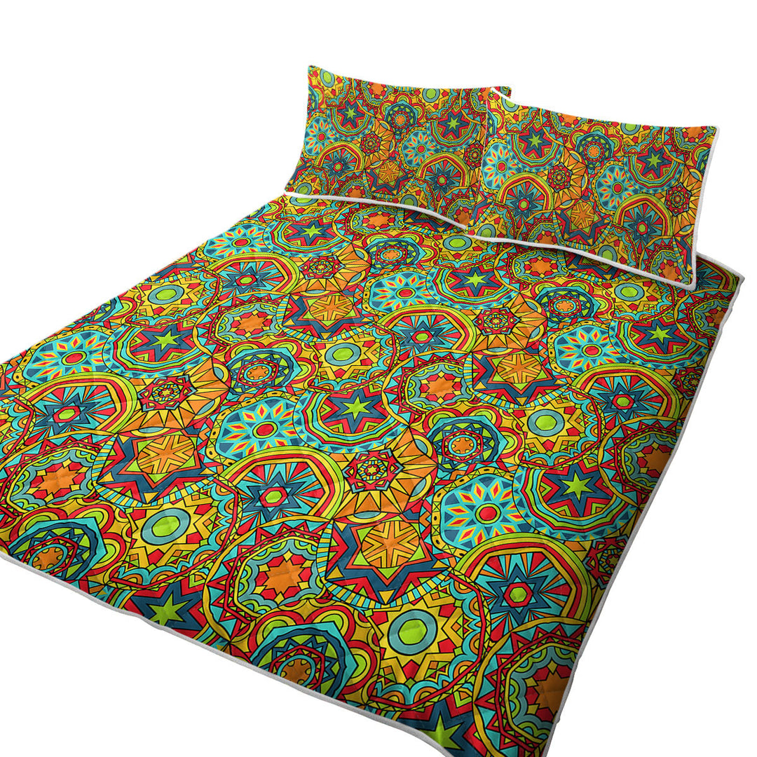 Green Red Blue Messy Mandalas King Quilt