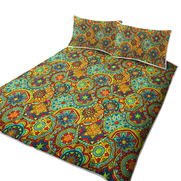 Green Red Blue Messy Mandalas King Quilt