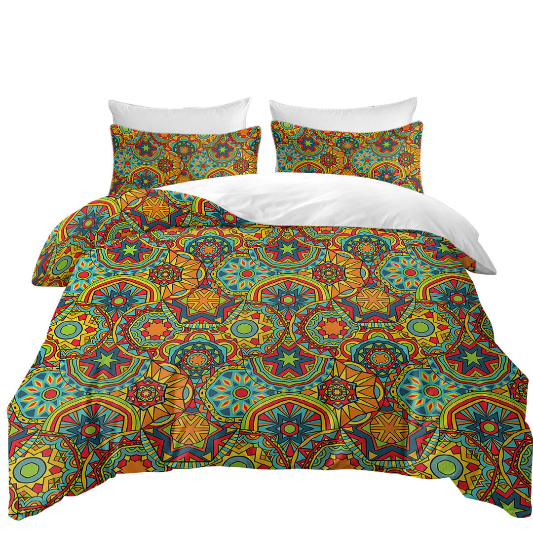 Green Red Blue Messy Mandalas Quilt Cover Sets