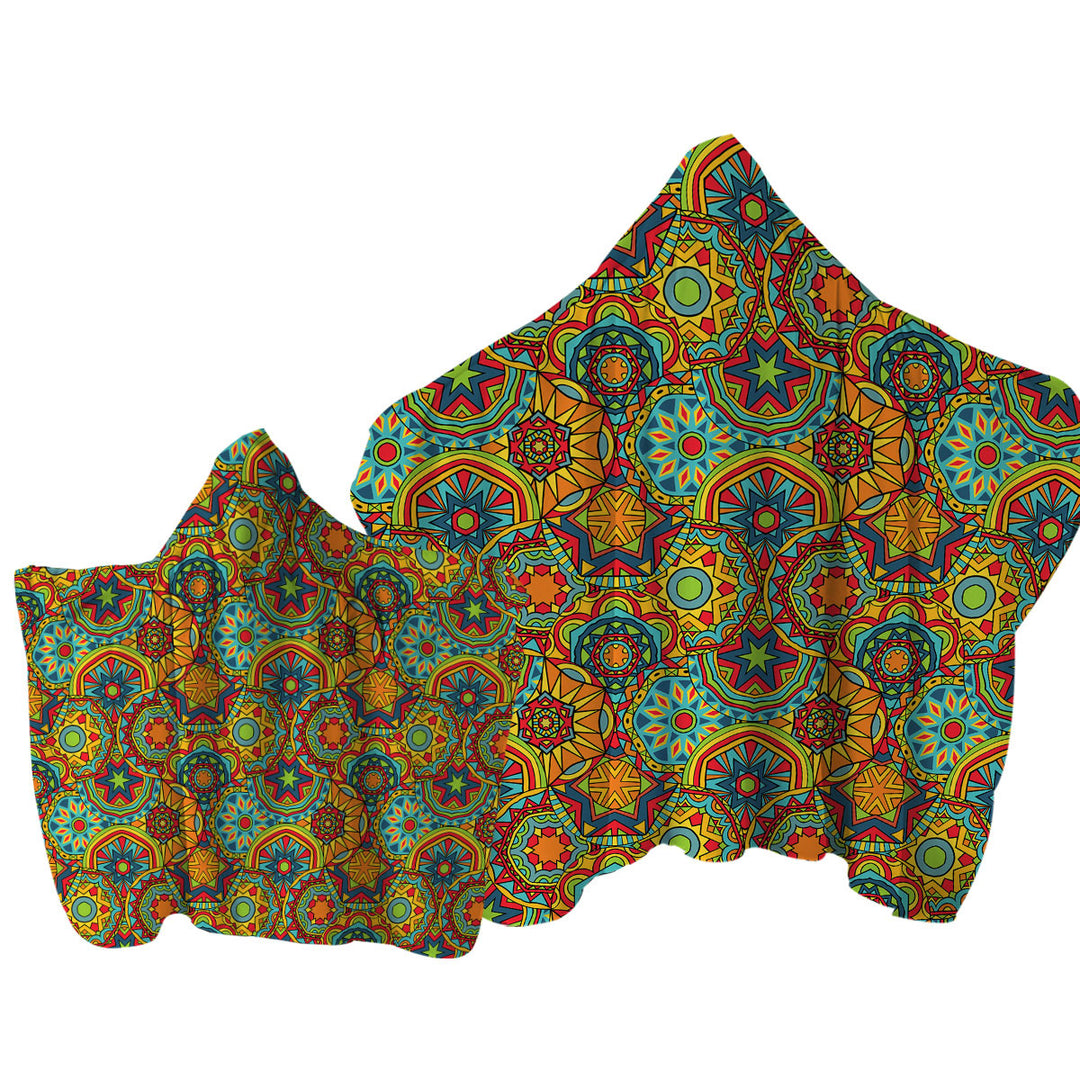 Green Red Blue Messy Mandalas Towel with Hood