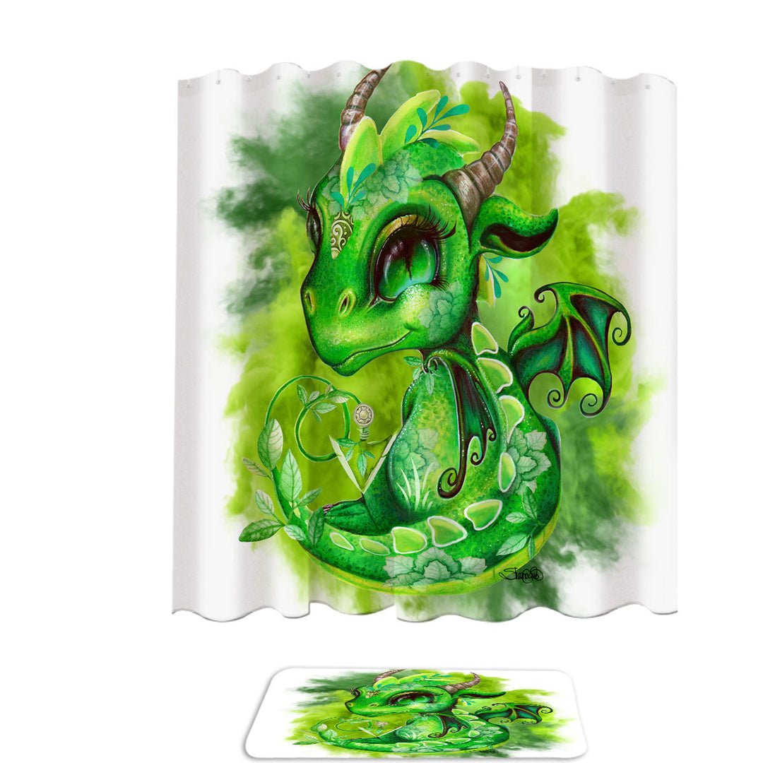 Green Shower Curtain Leaves Earth Lil Dragon