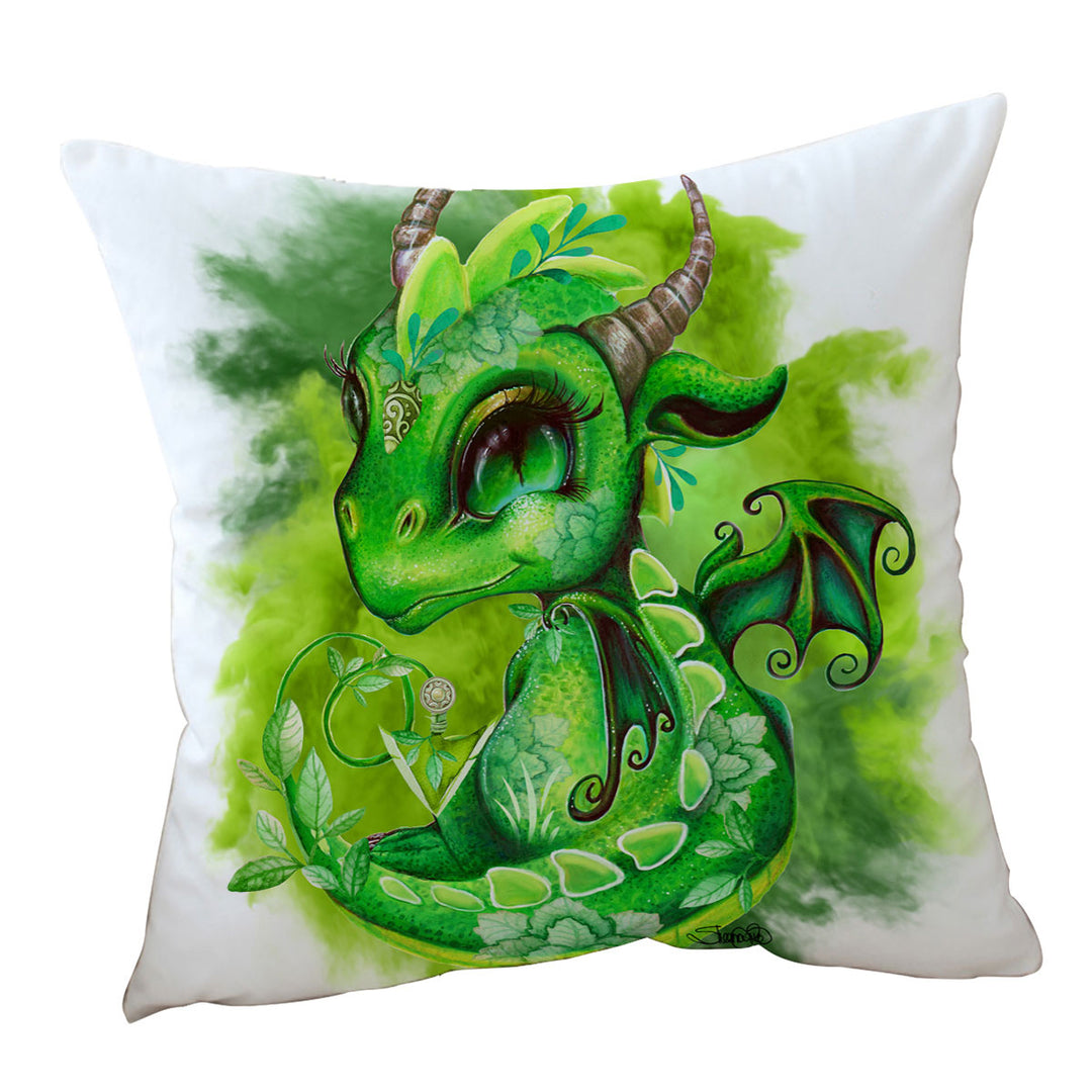 Green Throw Pillows Leaves Earth Lil Dragon