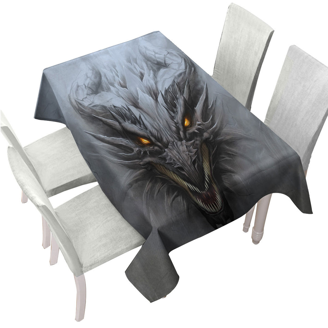 Grey Concrete Scary Dragon Custom tablecloths