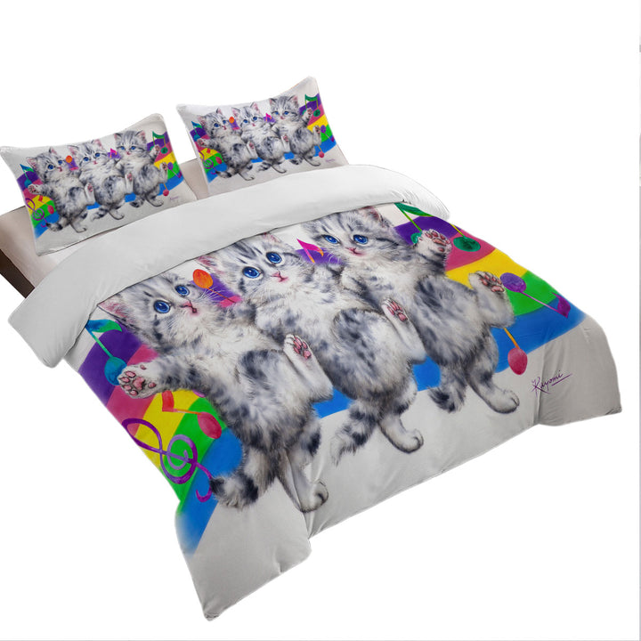 Grey Kittens Rainbow Colorful Music Notes Dance Daybed Covers Sets