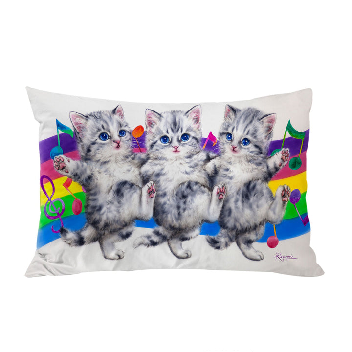 Grey Kittens Rainbow Colorful Music Notes Dance Pillow Cases