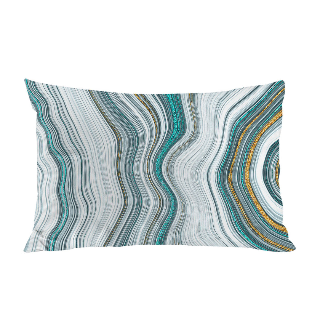 Greyish Blue and Golden Marble King Pillow Cases