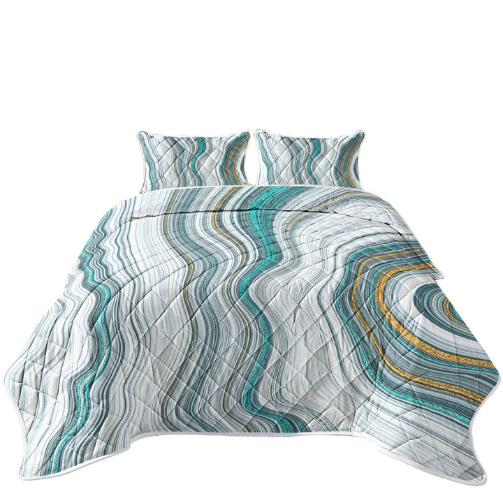 Greyish Blue and Golden Marble Quilts