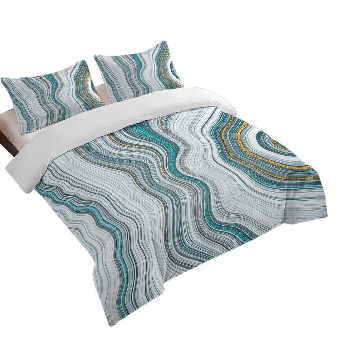Greyish Blue and Golden Marble Twin Duvet Covers