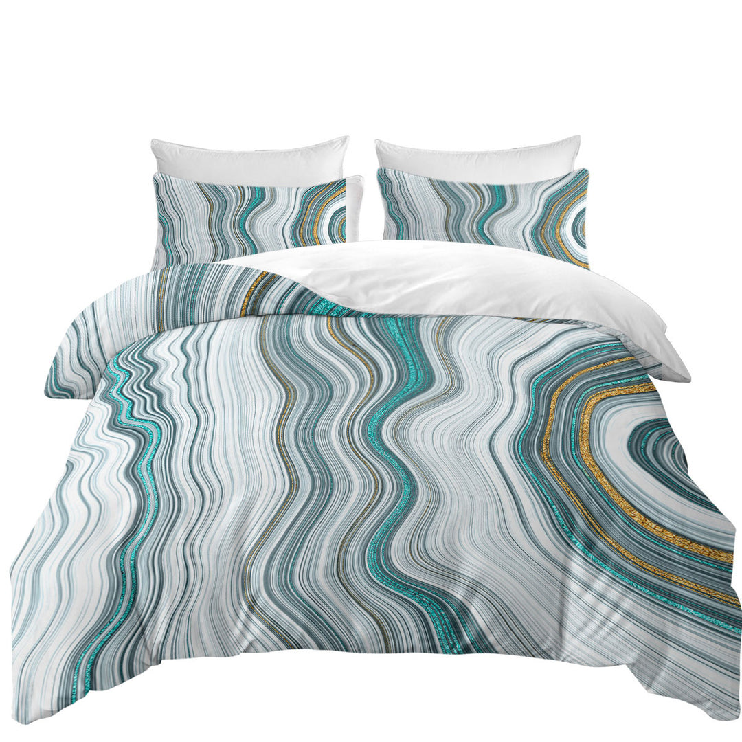 Greyish Blue and Golden Marble Twin xl Duvet Covers