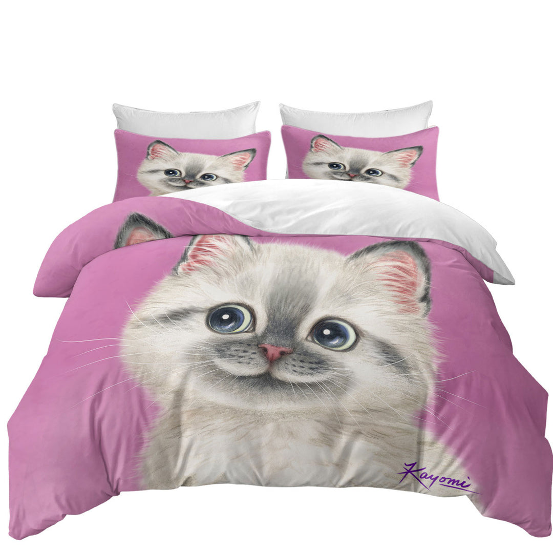 Greyish Kitty Cat over Pink for Girls Coverlet