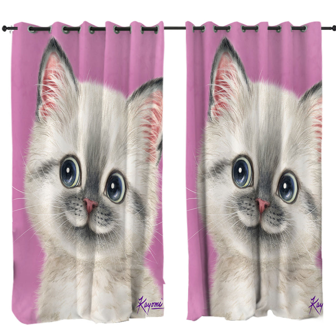 Greyish Kitty Cat over Pink for Girls Drapery