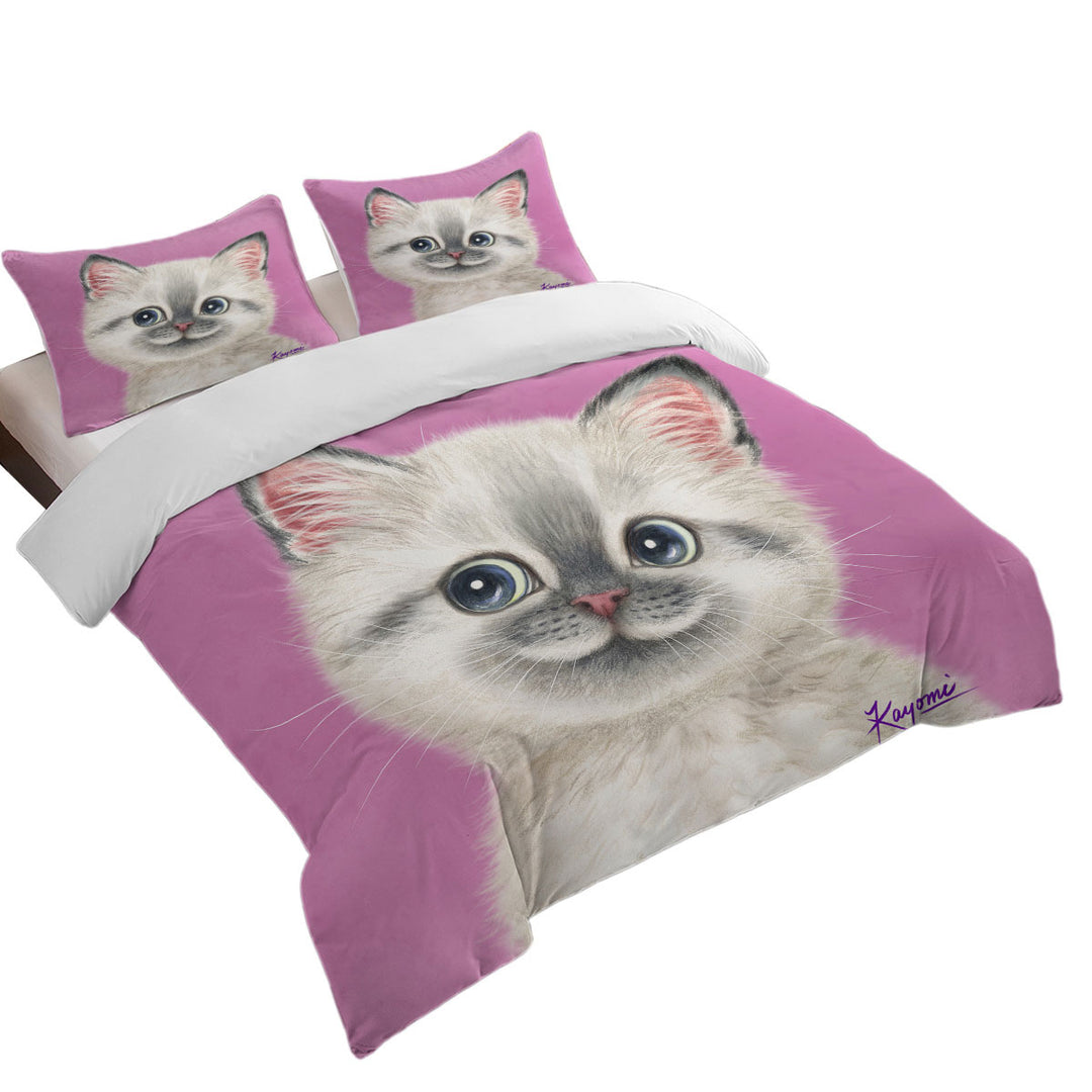 Greyish Kitty Cat over Pink for Girls Duvet Covers