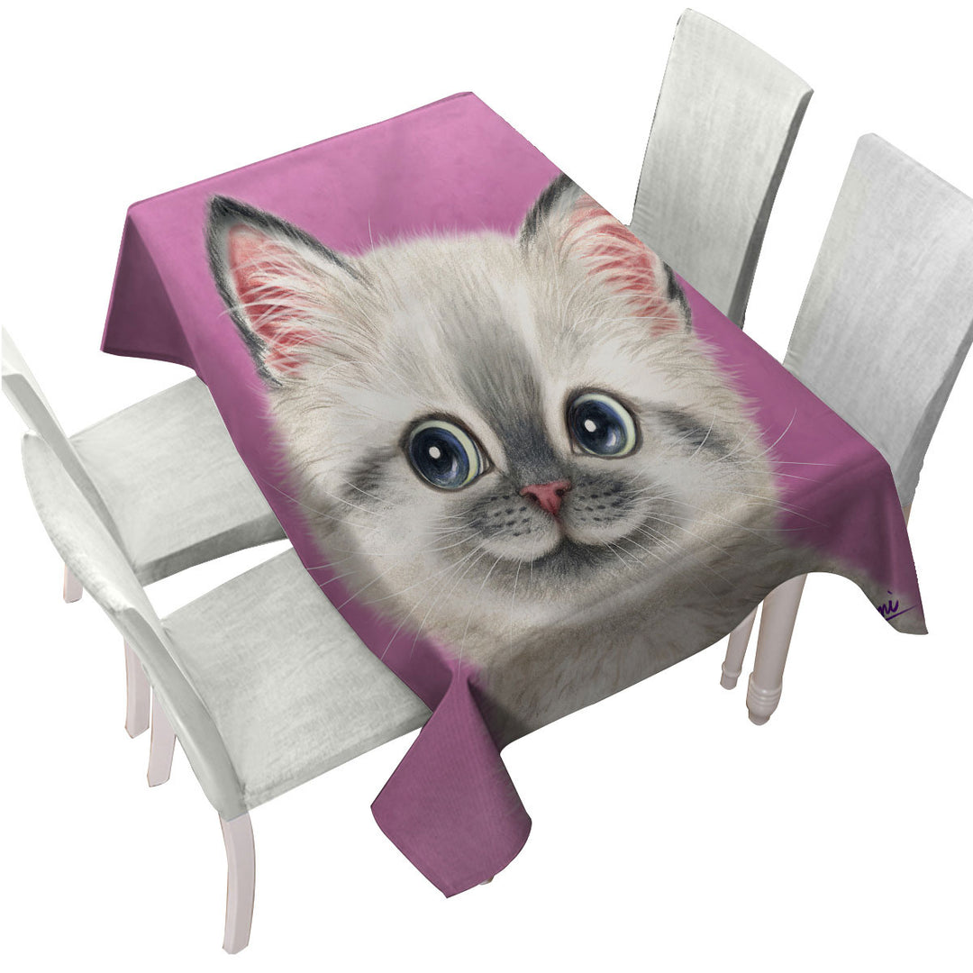 Greyish Kitty Cat over Pink for Girls Tablecloth