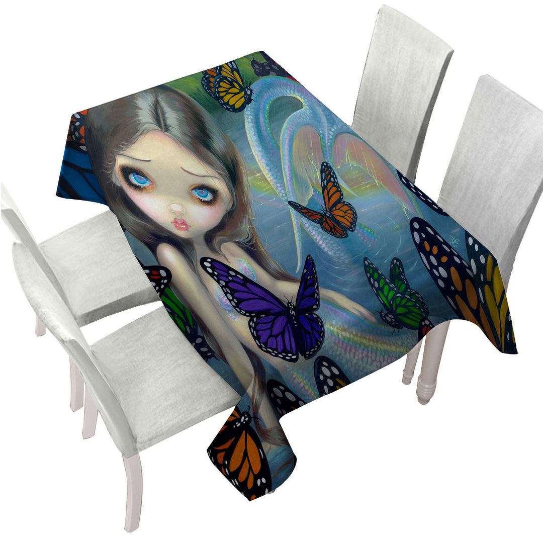 Halcyon Beautiful Mermaid and Butterflies Table Cover