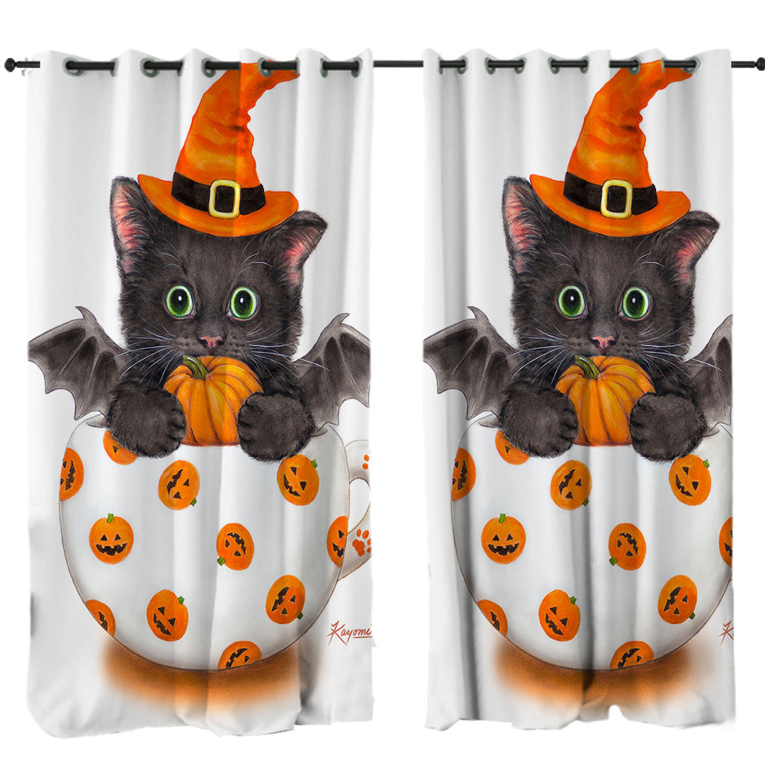 Halloween Cat the Pumpkin Cup Bat Kitten Curtain