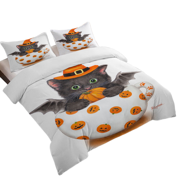 Halloween Cat the Pumpkin Cup Bat Kitten Duvet Cover sale